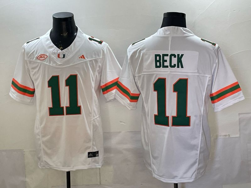 Men 2026 Miami Hurricanes #11 Beck White 3th generations Limited NCAA Jersey 0020->ncaa teams->NCAA Jersey